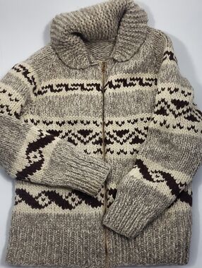 Vintage Handknit Cowichan Wool Cardigan Sweater